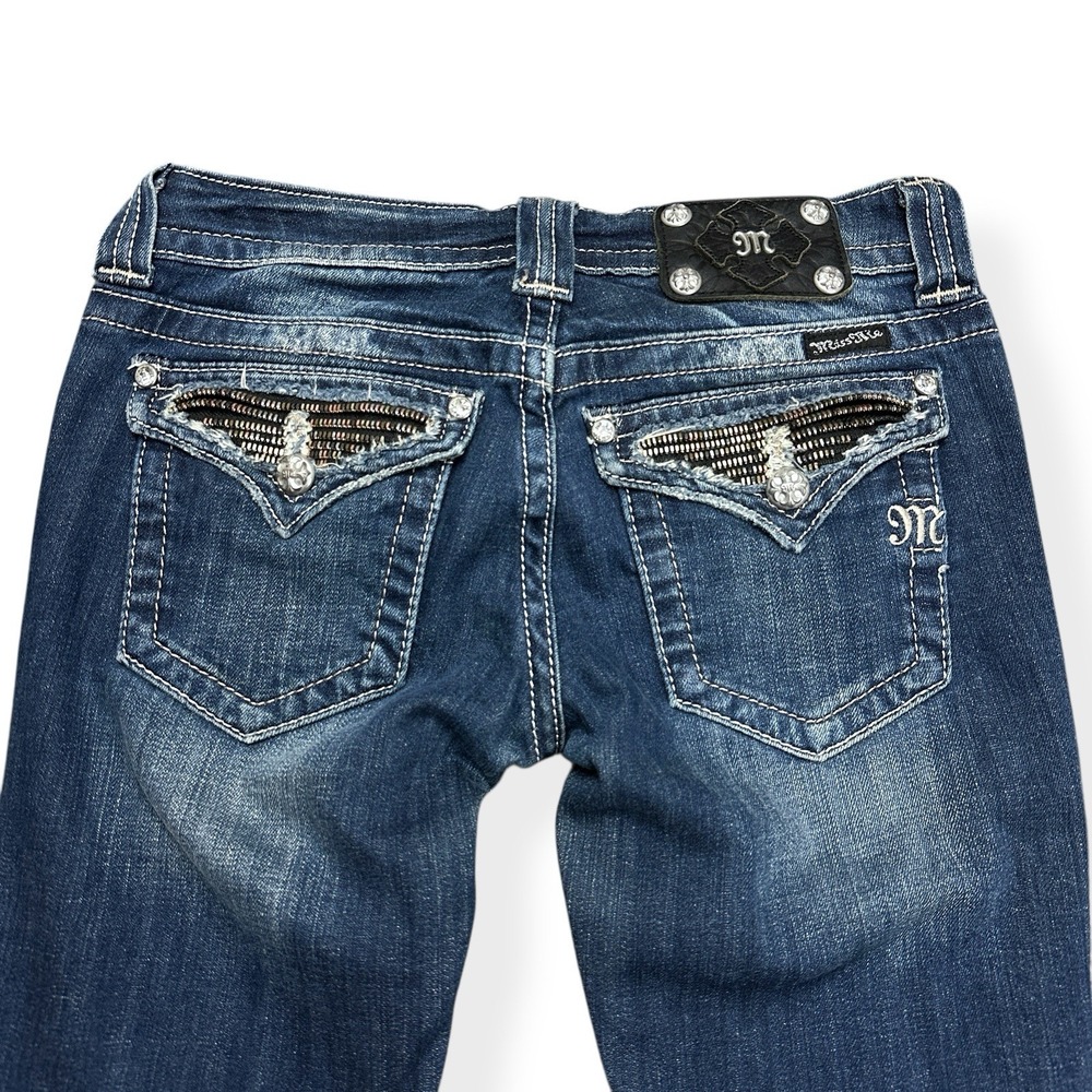 Miss Me Women's Size 27 Blue Denim Jeans Boot Cut Distress Flap‎ JP5189B2